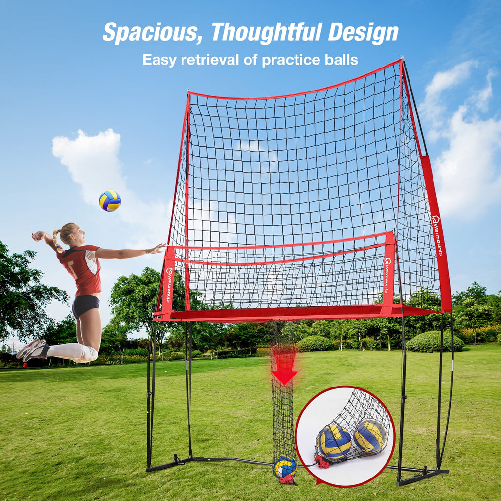 WARMOUNTS 11*8 ft Volleyball Net w/ Ball Return Collection, 2 in 1 Volleyball Training Equipment Adjustable Height, Volleyball Net for Backyard Hitting Serving Passing