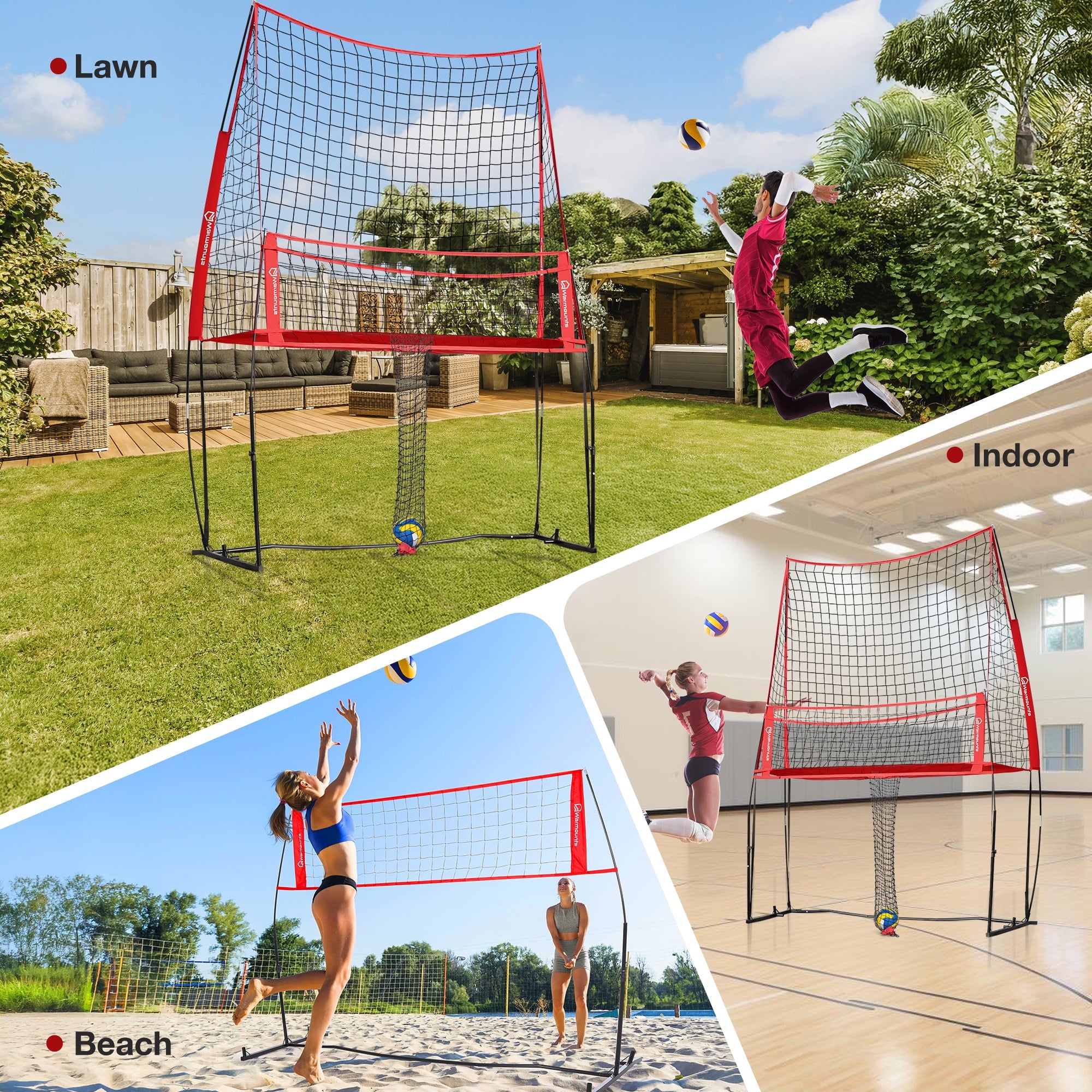 WARMOUNTS 11*8 ft Volleyball Net w/ Ball Return Collection, 2 in 1 Volleyball Training Equipment Adjustable Height, Volleyball Net for Backyard Hitting Serving Passing