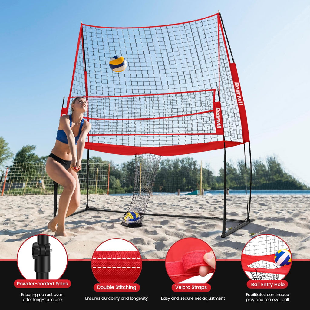 Bearwill Volleyball Training Equipment, Volleyball Practice Net System Update Freely Adjustable, Portable Volleyball Net for Backyard Indoor Outdoor Hitting Serving Passing Practice
