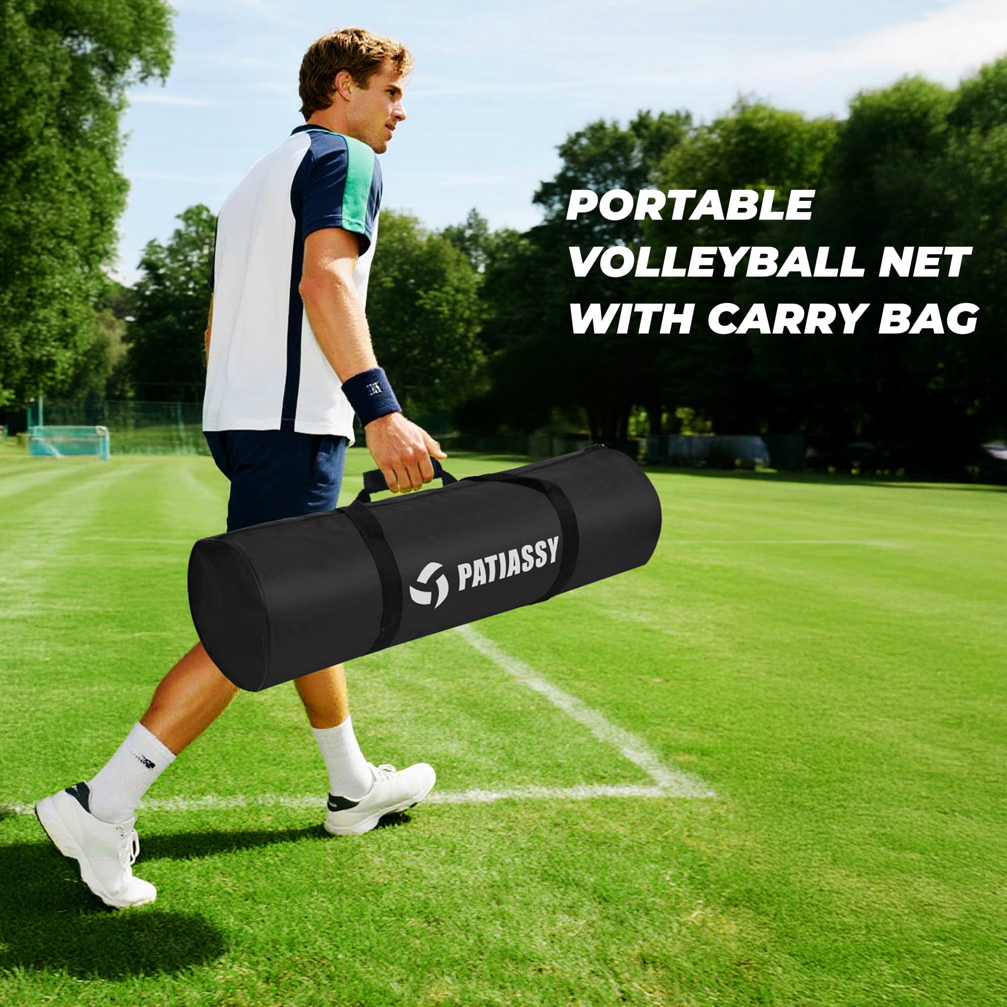 Patiassy Outdoor Portable Volleyball Net Set System for Backyard - Quick & Easy Setup Adjustable Height Steel Poles, PU Volleyball, Pump and Carrying Bag