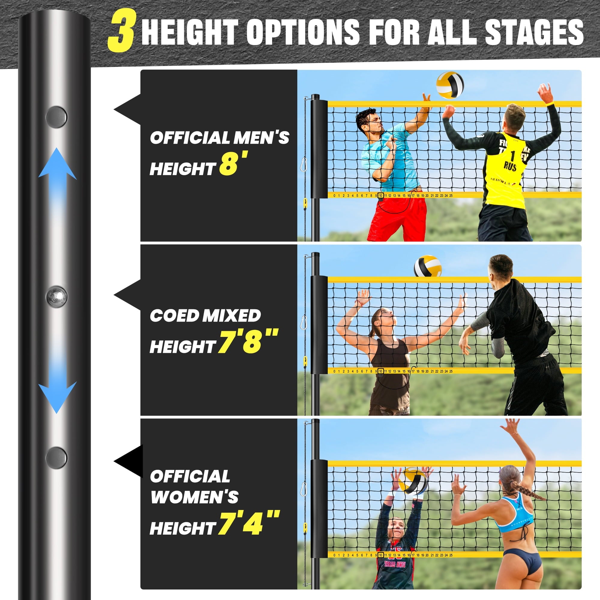 CureCalor Volleyball Net Set, 32*8 Feets, 3 Heights Adjustable for Beach Backyard, PU Volleyball with Carrying Bag and Pump