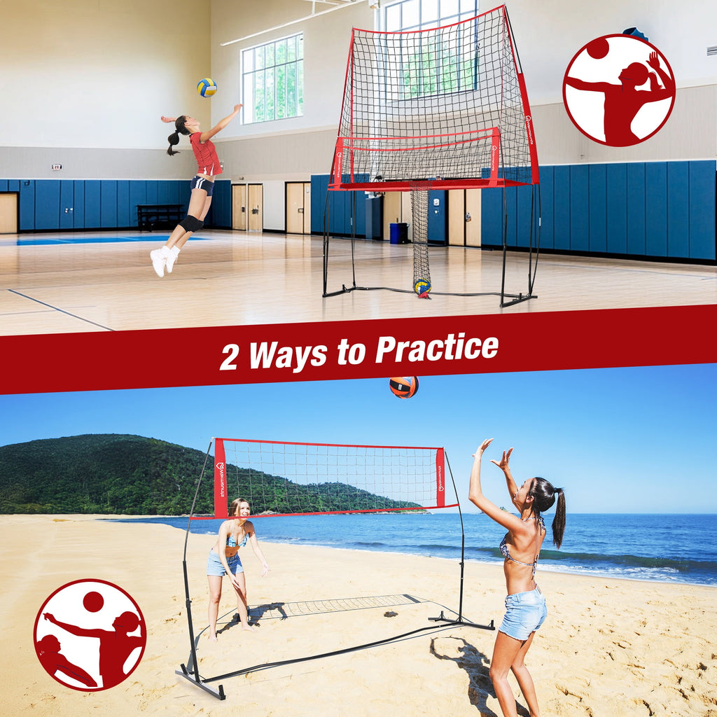 WARMOUNTS 11*8 ft Volleyball Net w/ Ball Return Collection, 2 in 1 Volleyball Training Equipment Adjustable Height, Volleyball Net for Backyard Hitting Serving Passing