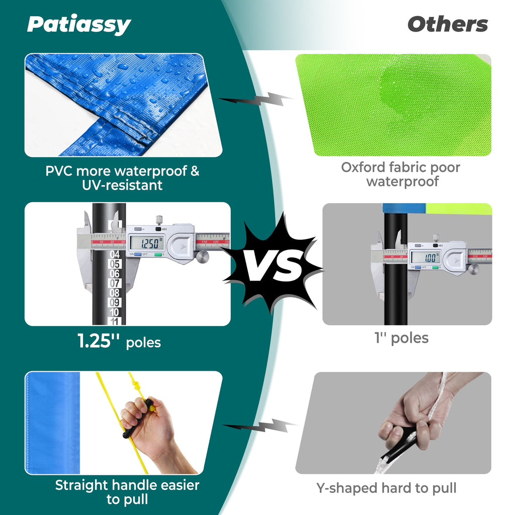 Patiassy 32FT Outdoor Portable Volleyball Net Set System for Backyard - Quick & Easy Setup Adjustable Height Steel Poles, PU Volleyball, Pump and Carrying Bag