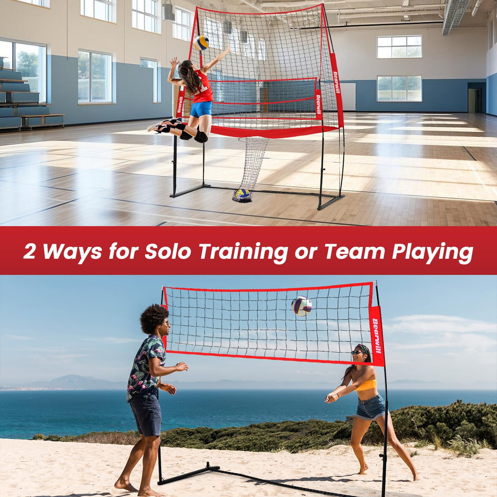Bearwill Volleyball Training Equipment, Volleyball Practice Net System Update Freely Adjustable, Portable Volleyball Net for Backyard Indoor Outdoor Hitting Serving Passing Practice