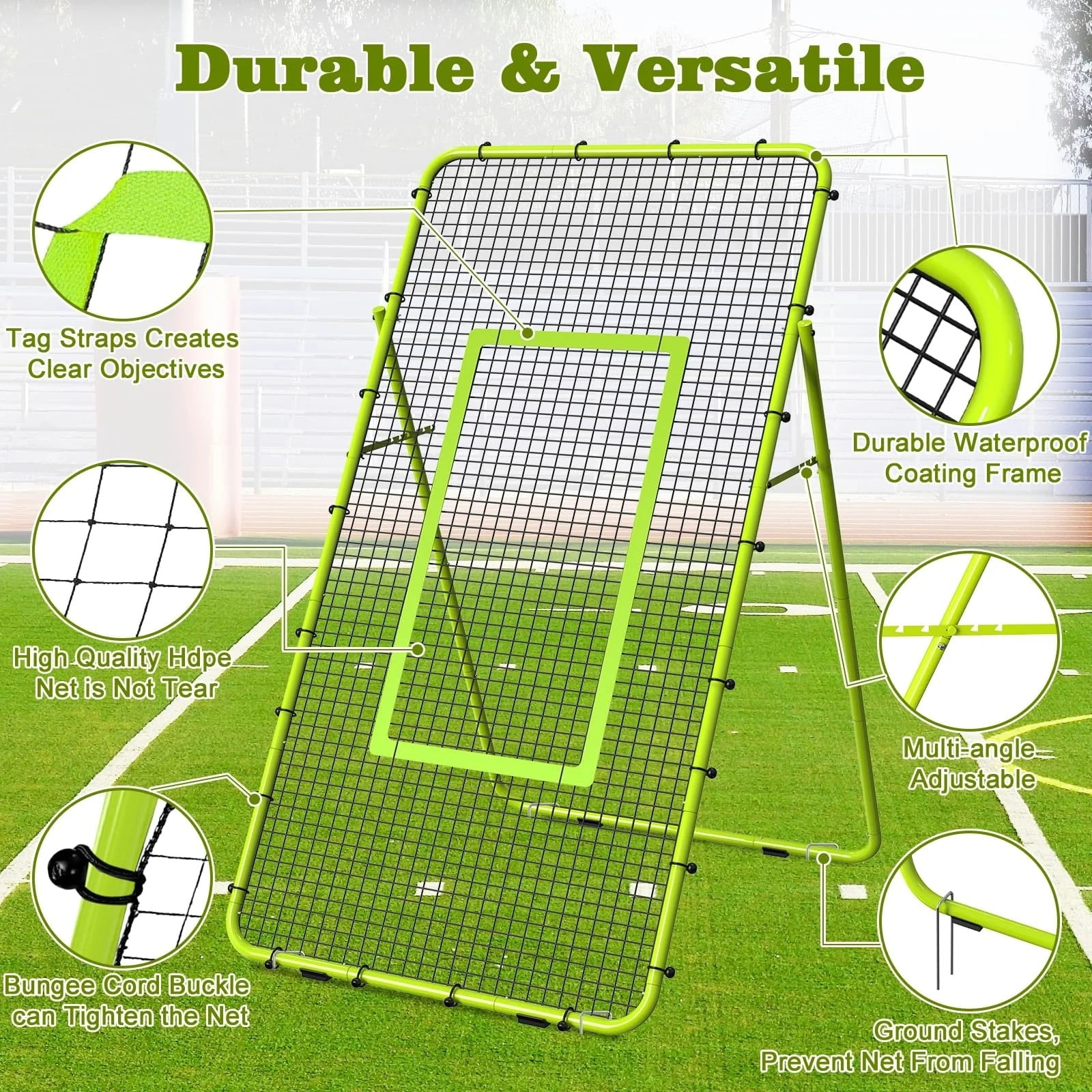 Adjustable Volleyball Rebounder Net, Durable Portable Steel Frame for Improving Volleying, Bumping, Spiking Skills, 7x4 FT