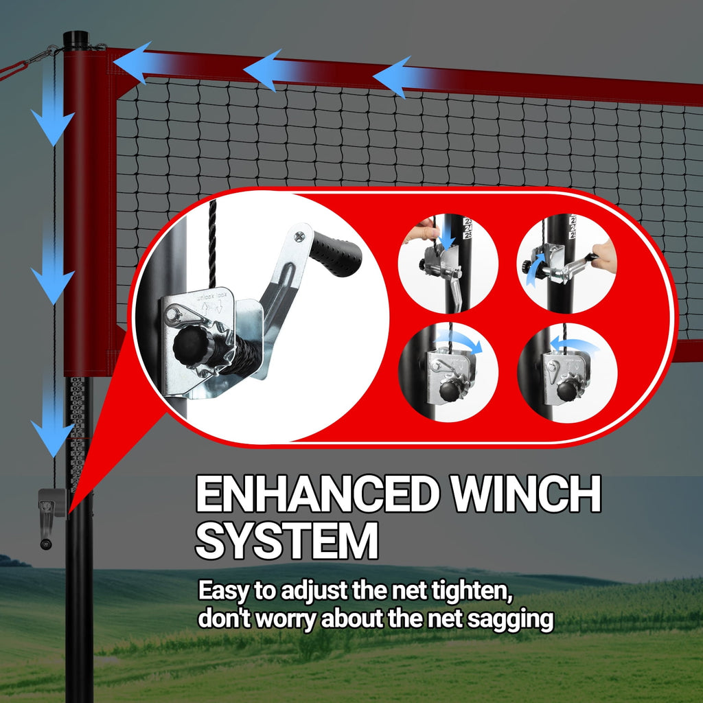 CureCalor Outdoor Professional Volleyball Net Set System, 32* 8 Feets, 3 Height Adjustable, Red