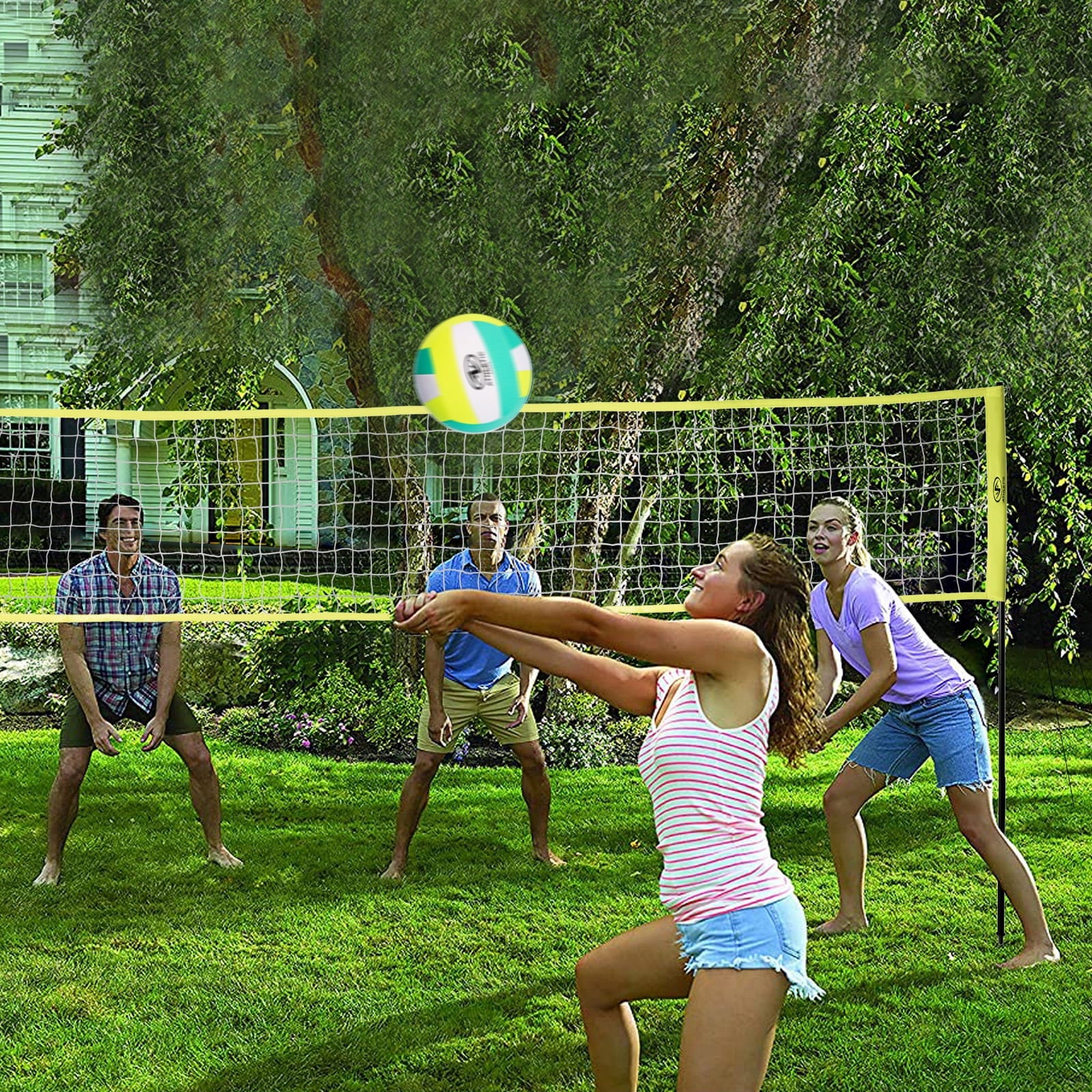 Athletic Works Outdoor Volleyball and Net Set with Ball and Pump