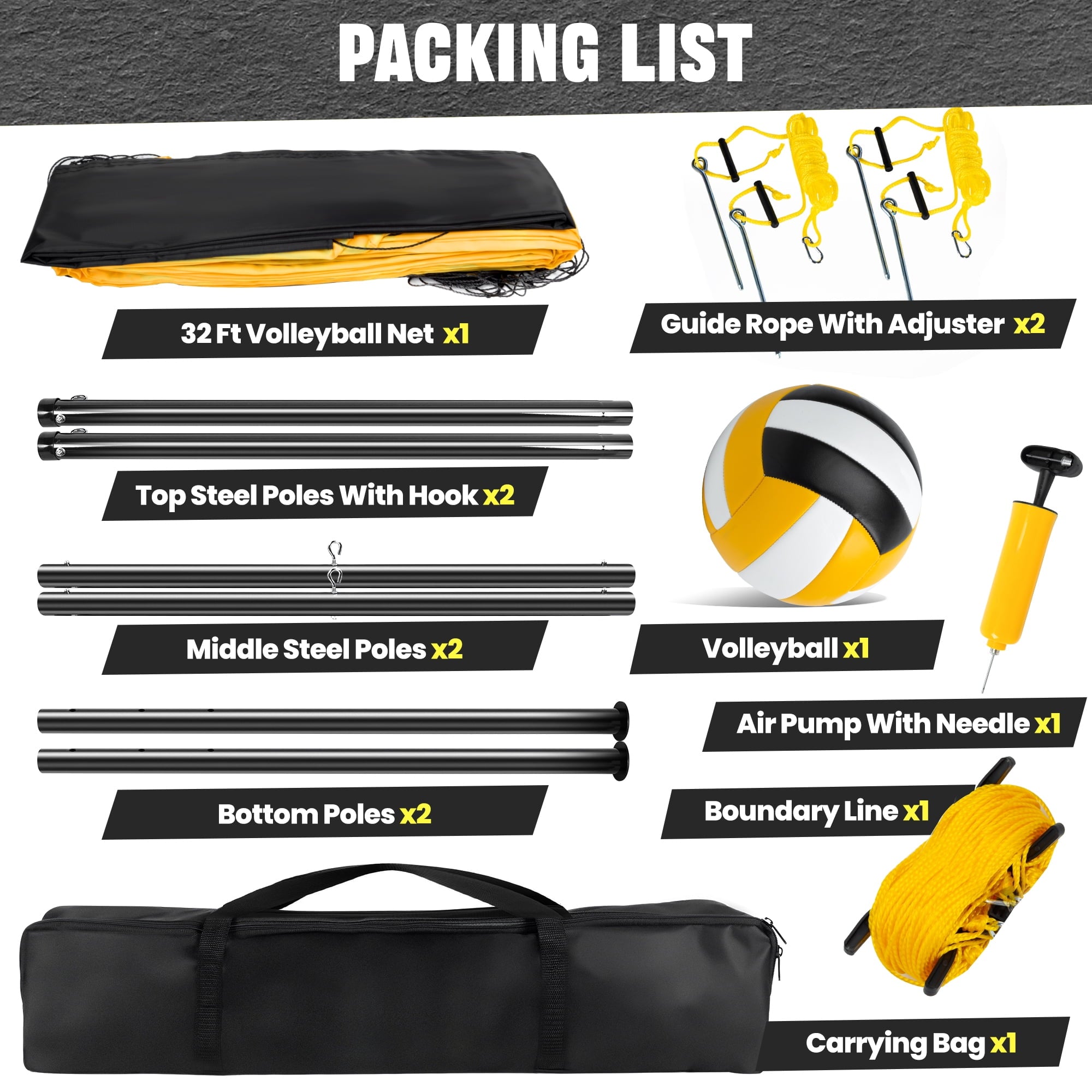 CureCalor Volleyball Net Set, 32*8 Feets, 3 Heights Adjustable for Beach Backyard, PU Volleyball with Carrying Bag and Pump