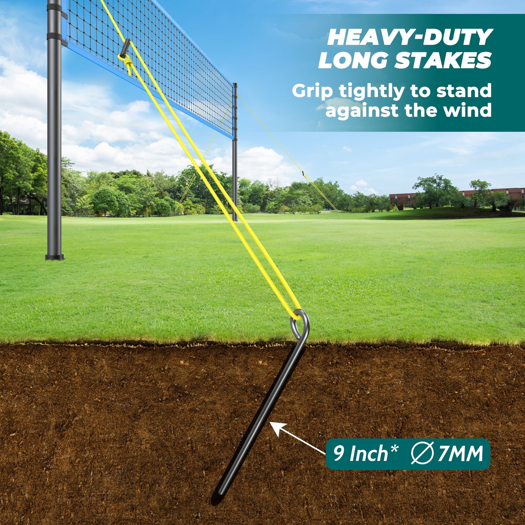 Patiassy 32FT Outdoor Portable Volleyball Net Set System for Backyard - Quick & Easy Setup Adjustable Height Steel Poles, PU Volleyball, Pump and Carrying Bag