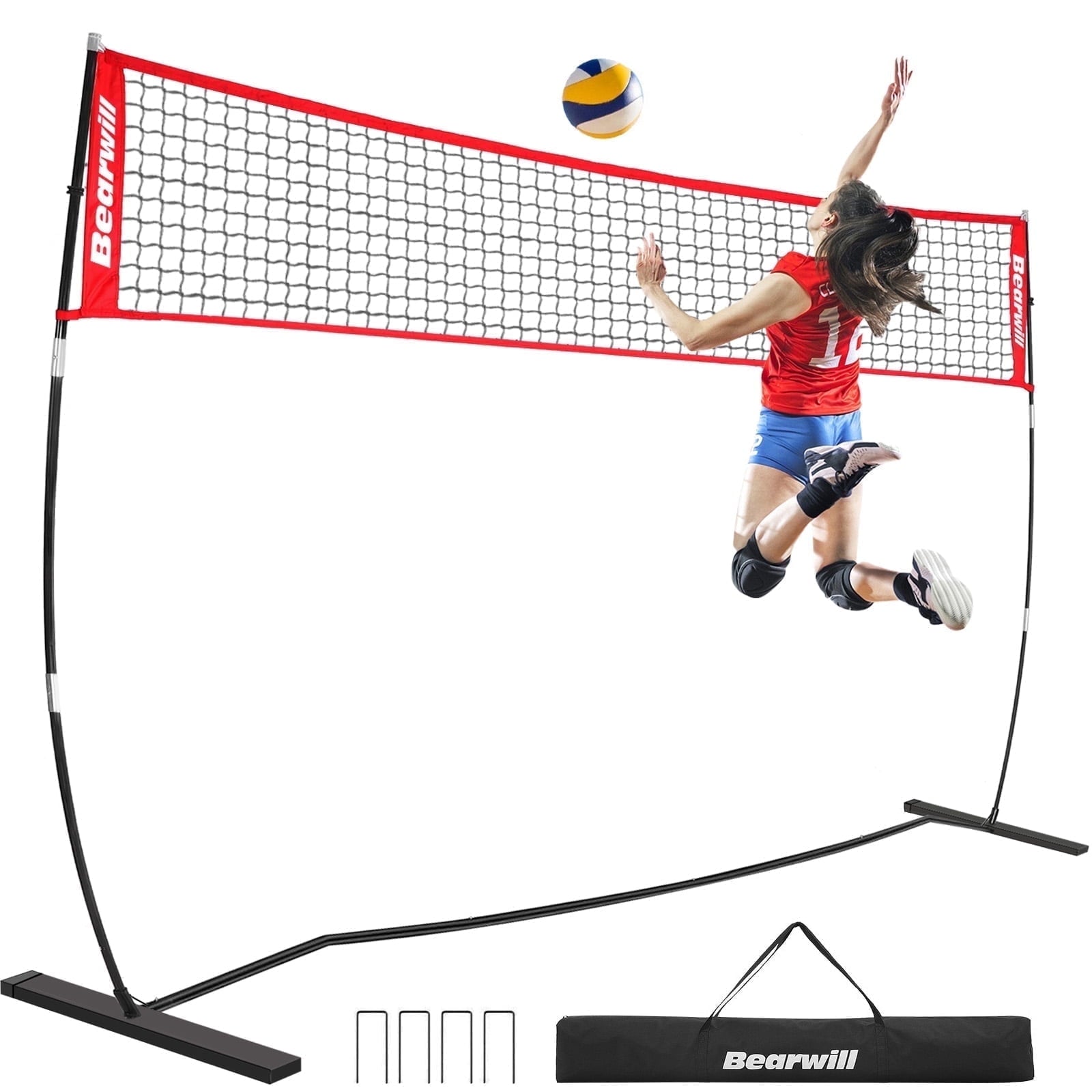 Volleyball Net, 12FT Portable Volleyball Net for Backyard, Freestanding Volley Ball Set Height Adjustable with Carry Bag, Volley Ball Practice Nets Training Equipment for Indoor and Outdoor