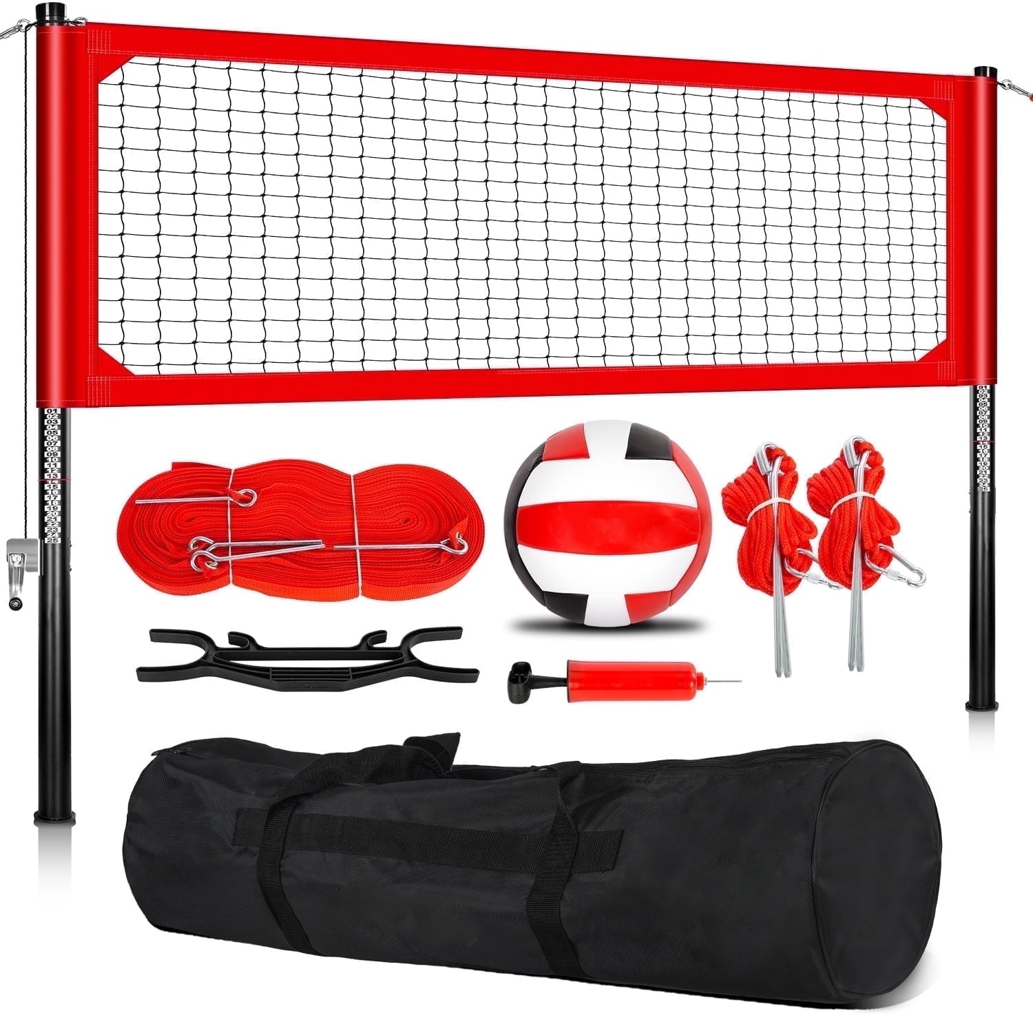 CureCalor Outdoor Professional Volleyball Net Set System, 32* 8 Feets, 3 Height Adjustable, Red