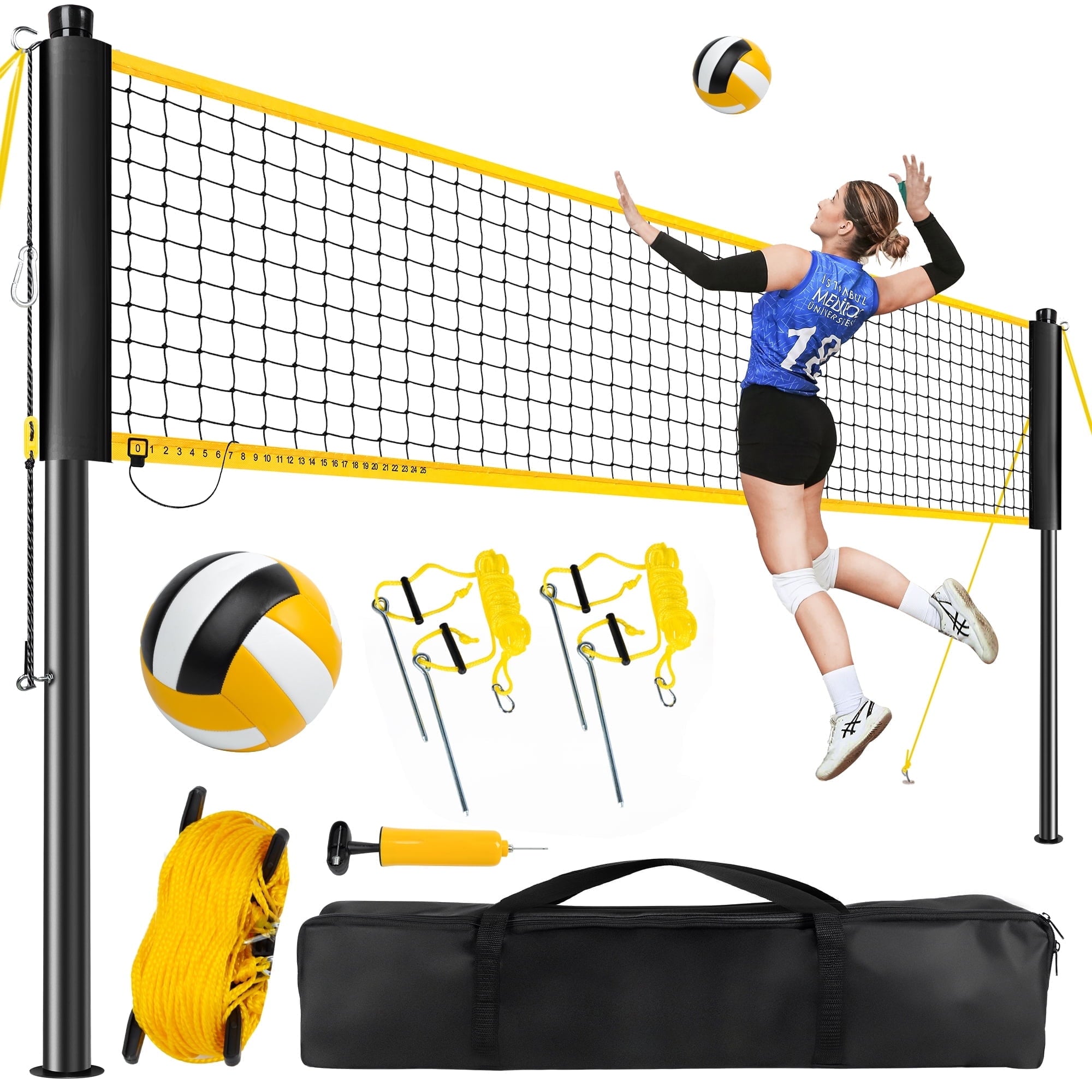 CureCalor Volleyball Net Set, 32*8 Feets, 3 Heights Adjustable for Beach Backyard, PU Volleyball with Carrying Bag and Pump