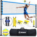 Patiassy 32FT Outdoor Portable Volleyball Net Set System for Backyard - Quick & Easy Setup Adjustable Height Steel Poles, PU Volleyball, Pump and Carrying Bag