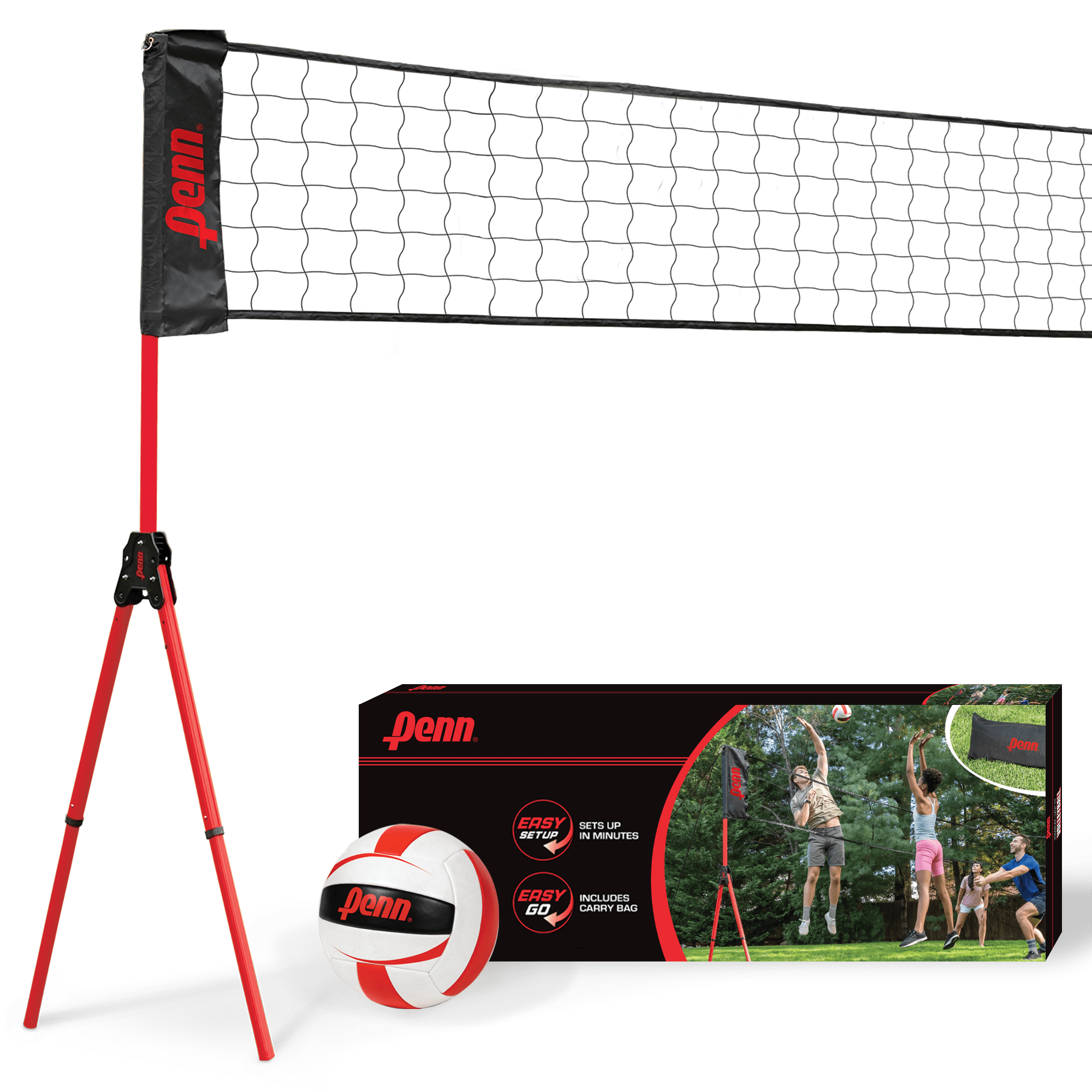 Penn Easy Fit Premium Volleyball Set, Includes Adjustable Net and Ball - Extends from 10 ft. to 30 ft. to fit your yard