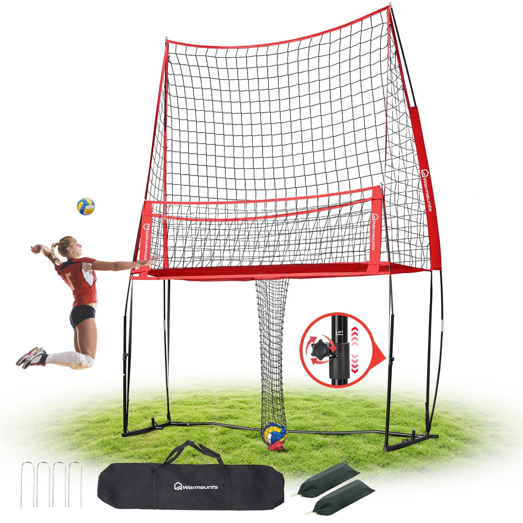 WARMOUNTS 11*8 ft Volleyball Net w/ Ball Return Collection, 2 in 1 Volleyball Training Equipment Adjustable Height, Volleyball Net for Backyard Hitting Serving Passing