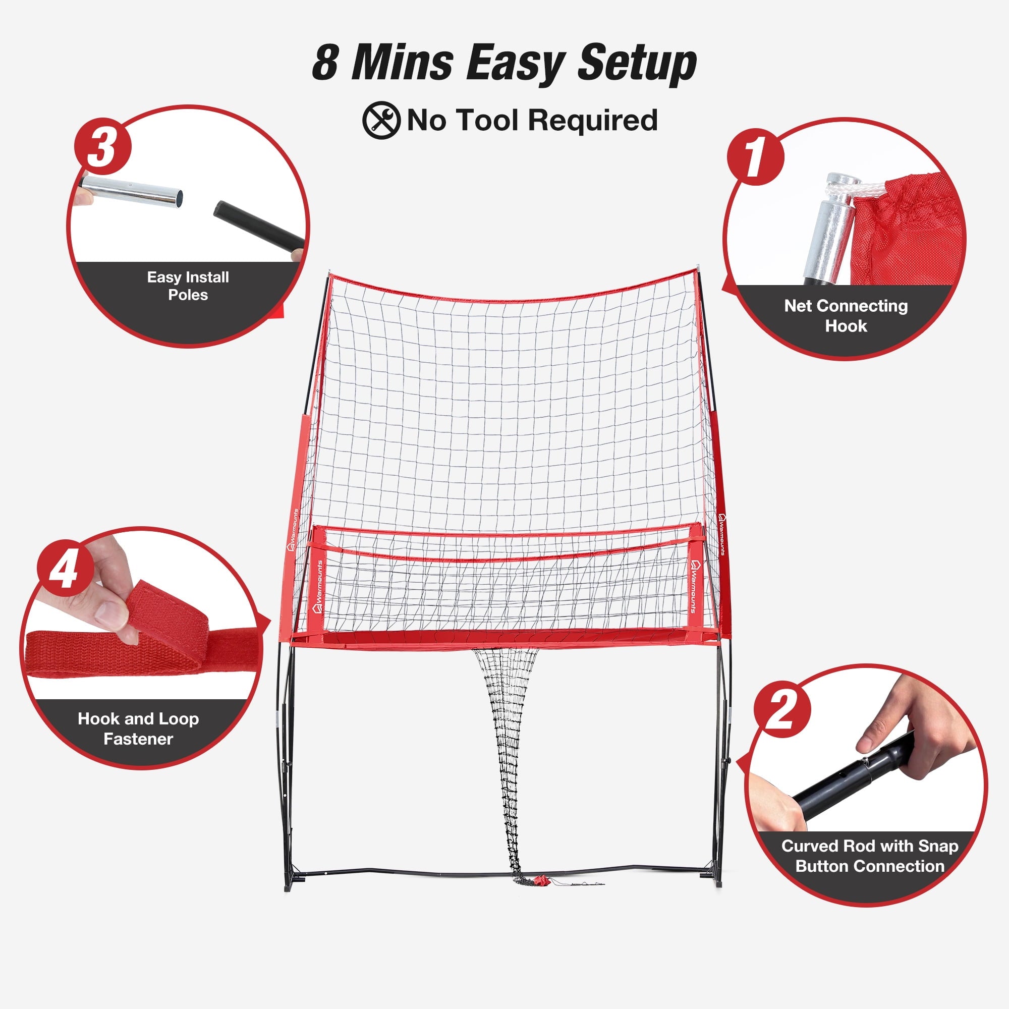 WARMOUNTS 11*8 ft Volleyball Net w/ Ball Return Collection, 2 in 1 Volleyball Training Equipment Adjustable Height, Volleyball Net for Backyard Hitting Serving Passing