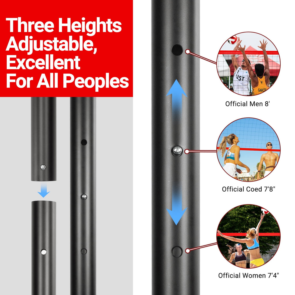 CureCalor Outdoor Professional Volleyball Net Set System, 32* 8 Feets, 3 Height Adjustable, Red