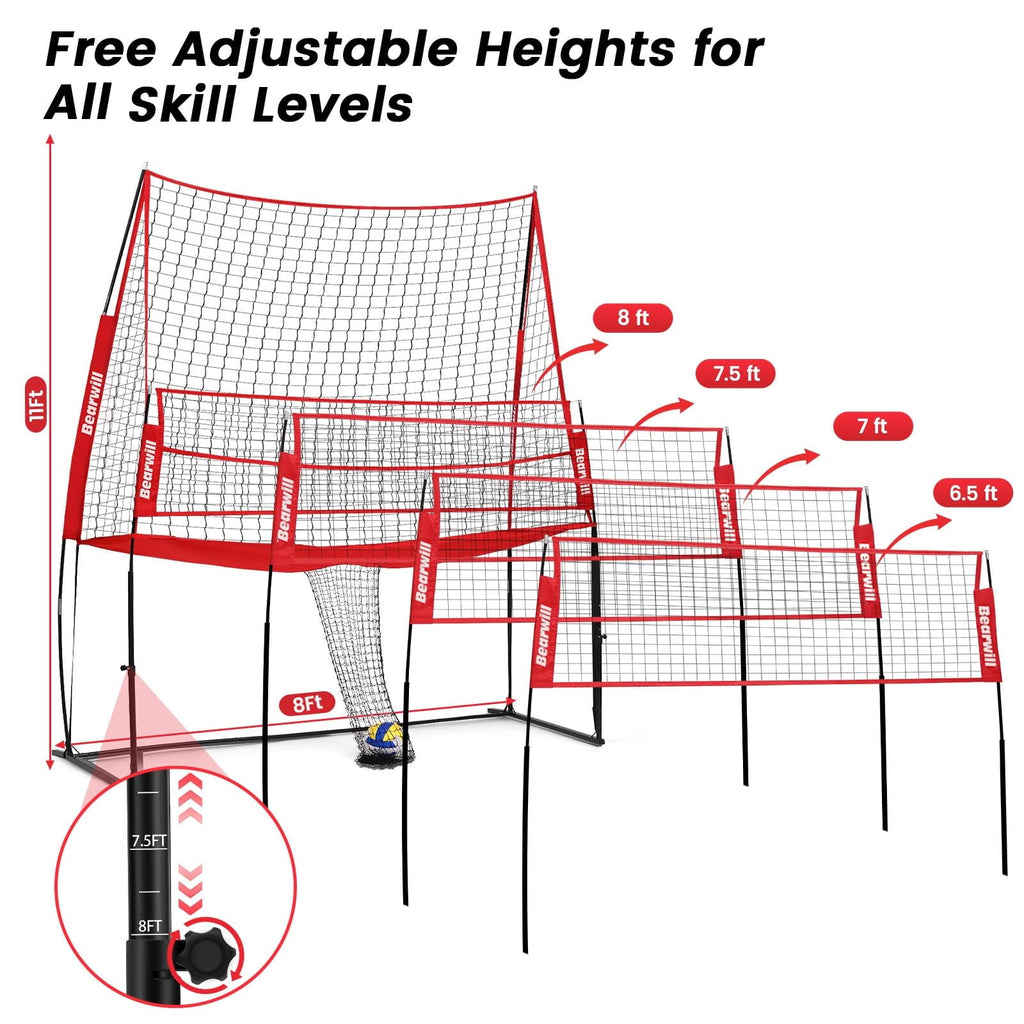 Bearwill Volleyball Training Equipment, Volleyball Practice Net System Update Freely Adjustable, Portable Volleyball Net for Backyard Indoor Outdoor Hitting Serving Passing Practice