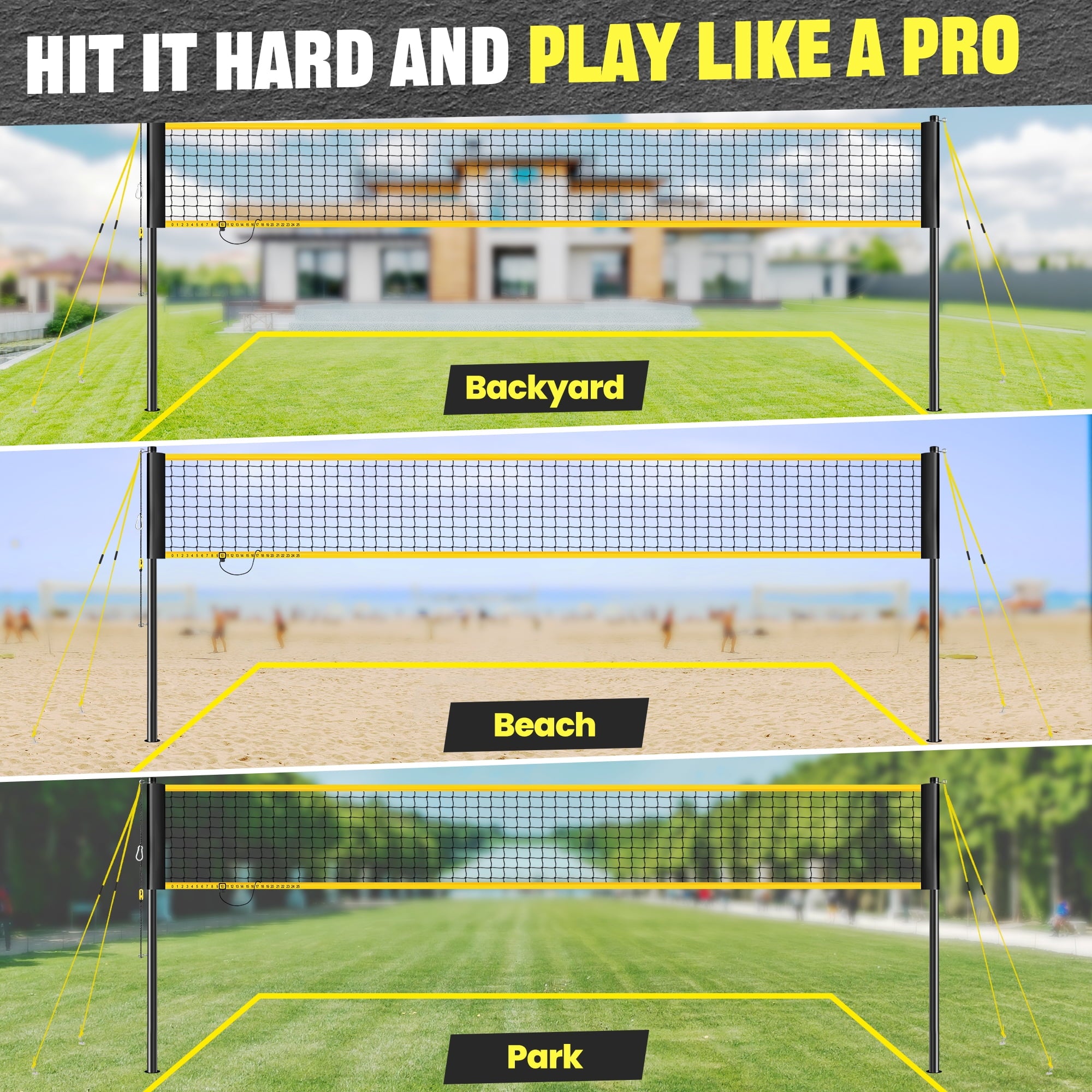 CureCalor Volleyball Net Set, 32*8 Feets, 3 Heights Adjustable for Beach Backyard, PU Volleyball with Carrying Bag and Pump