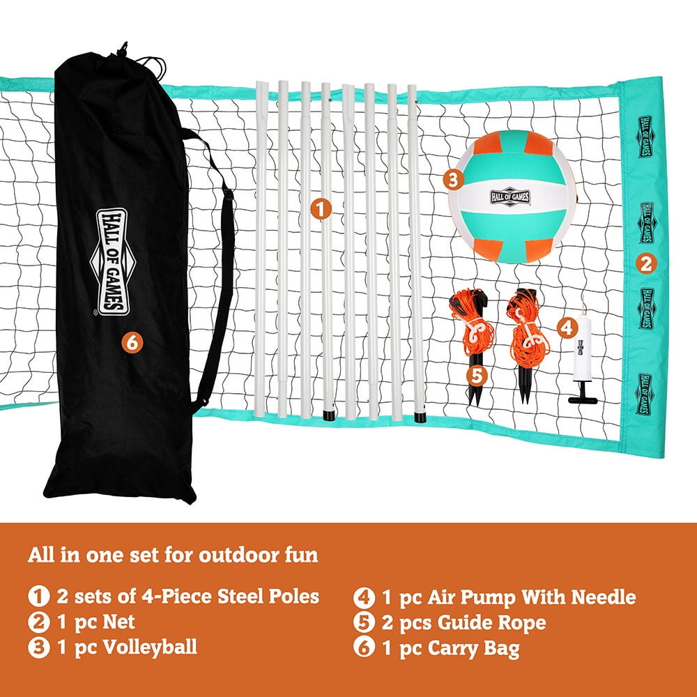 20 ft.Outdoor Volleyball Set with Adjustable Steel Poles and Official Size Volleyball by Hall of Games